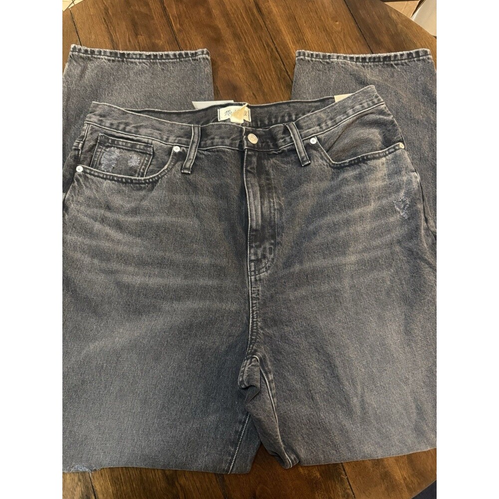 NWT Madewell Baggy Straight Jeans Black Wash Size 32 Distressed High Rise